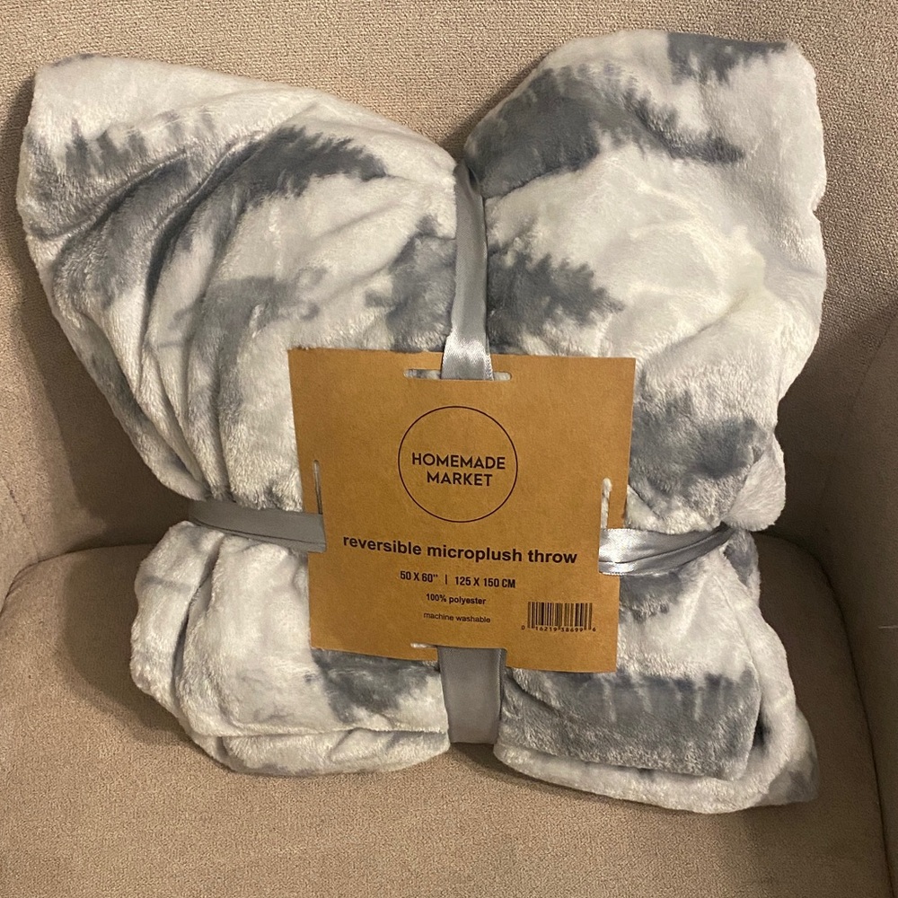 Gray Reversible Microplush Throw